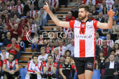  20.02.2016 RZESZOW <br />SIATKOWKA PLUS LIGA 2015/2016 MEN VOLLEYBALL POLAND POLISH PLUSLIGA LEAGUE SEASON 2015/2016 <br />MECZ ASSECO RESOVIA RZESZOW - LUCZNICZKA BYDGOSZCZ <br />N/Z DAWID DRYJA RADOSC EMOCJE SYLWETKA <br /> 