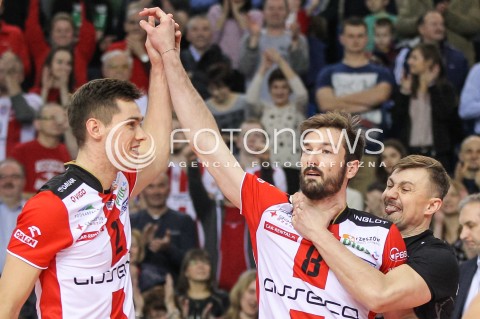  20.02.2016 RZESZOW <br />SIATKOWKA PLUS LIGA 2015/2016 MEN VOLLEYBALL POLAND POLISH PLUSLIGA LEAGUE SEASON 2015/2016 <br />MECZ ASSECO RESOVIA RZESZOW - LUCZNICZKA BYDGOSZCZ <br />N/Z THOMAS JAESCHKE JULIEN LYNEEL KRZYSZTOF IGNACZAK RADOSC EMOCJE WYGRANA<br /> 