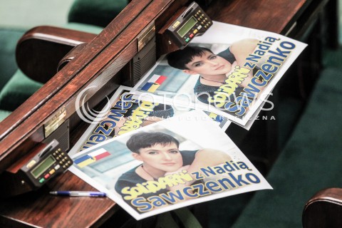  09.03.2016 WARSZAWA SEJM<br />APEL O UWOLNIENIE NADII SAWCZENKO<br />N/Z PLAKATY POSLOW<br /> 