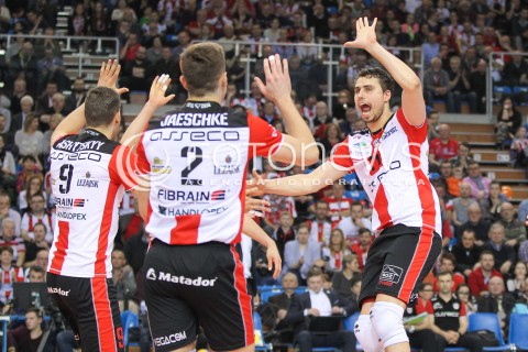  11.03.2016 RZESZOW<br />SIATKOWKA PLUSLIGA 2015/2016 MEN VOLLEYBALL POLAND POLISH PLUS LIGA LEAGUE SEASON 2015/2016<br />MECZ ASSECO RESOVIA RZESZOW - CERRAD CZARNI RADOM<br />N/Z FABIAN DRZYZGA THOMAS JAESCHKE DMYTRO PASHYTSKYY ( PASZYCKI ) RADOSC EMOCJE <br /> 