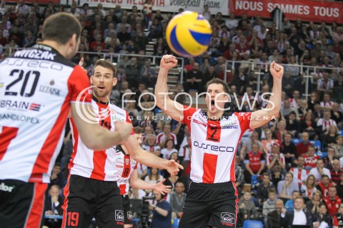  11.03.2016 RZESZOW<br />SIATKOWKA PLUSLIGA 2015/2016 MEN VOLLEYBALL POLAND POLISH PLUS LIGA LEAGUE SEASON 2015/2016<br />MECZ ASSECO RESOVIA RZESZOW - CERRAD CZARNI RADOM<br />N/Z OLIEG ACHREM ( ALEH AKHREM ) RUSSELL HOLMES DOMINIK WITCZAK RADOSC EMOCJE <br /> 