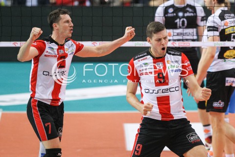  11.03.2016 RZESZOW<br />SIATKOWKA PLUSLIGA 2015/2016 MEN VOLLEYBALL POLAND POLISH PLUS LIGA LEAGUE SEASON 2015/2016<br />MECZ ASSECO RESOVIA RZESZOW - CERRAD CZARNI RADOM<br />N/Z OLIEG ACHREM ( ALEH AKHREM ) DMYTRO PASHYTSKYY ( PASZYCKI ) RADOSC EMOCJE <br /> 