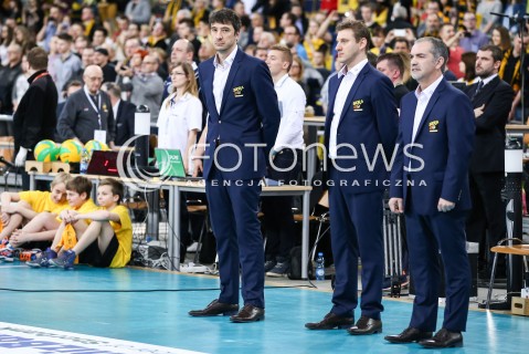  24.03.2016 LODZ POLAND<br />
SIATKOWKA LIGA MISTRZOW MEN CEV VOLLEYBALL CHAMPIONS LEAGUE 2015/2016<br />
MATCH PGE SKRA BELCHATOW - ZENIT KAZAN<br />
N/Z TRENER ANGEL MIGUEL FERNANDEZ FALASCA FABIO SORTI LUCARZ WOJCIECH<br />
 