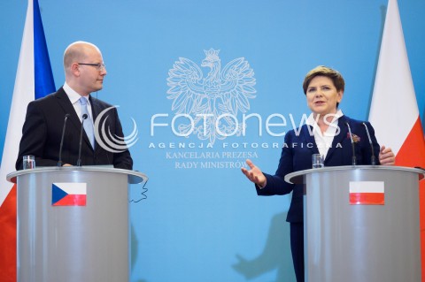  08.04.2016 WARSZAWA<br /> MIEDZYRZADOWE KONSULTACJE POLSKO-CZESKIE<br /> KONFERENCJA PO SPOTKANIACH PREMIEROW<br /> N/Z PREMIER BEATA SZYDLO I PREMIER CZECH BOHUSLAV SOBOTKA<br />  
