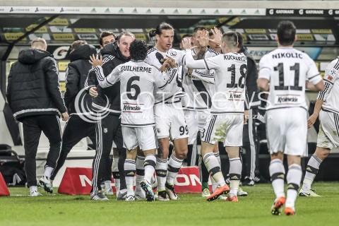  15.04.2016 WARSZAWA PILKA NOZNA <br />FOOTBALL EKSTRAKLASA STADION LEGII<br />MECZ LEGIA WARSZAWA - LECH POZNAN<br />N/Z RADOSC LEGII PO STRZELONEJ BRAMCE ALEKSANDAR PRIJOVIC RADOSC BRAMKA GOL<br /> 
