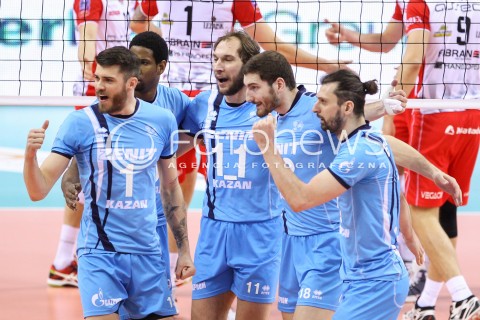  16.04.2016 KRAKOW <br />SIATKOWKA MEZCZYZN LIGA MISTRZOW FINAL FOUR 2016 CHAMPIONS LEAGUE <br />2016 CEV DenizBank Volleyball Men Champions League Final Four season 2015/2016<br />MECZ POLFINALOWY Semifinal match <br />MECZ ASSECO RESOVIA RZESZOW - ZENIT KAZAN <br />N/Z MATTHEW ANDERSON ANDREY ASHCHEV MAXIM MIKHAILOV ALEXANDER BUTKO RADOSC EMOCJE <br /> 