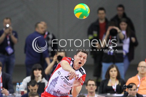  16.04.2016 KRAKOW <br />SIATKOWKA MEZCZYZN LIGA MISTRZOW FINAL FOUR 2016 CHAMPIONS LEAGUE <br />2016 CEV DenizBank Volleyball Men Champions League Final Four season 2015/2016<br />MECZ POLFINALOWY Semifinal match <br />MECZ ASSECO RESOVIA RZESZOW - ZENIT KAZAN <br />N/Z OLIEG ACHREM ( ALEH AKHREM ) SYLWETKA ZAGRYWKA<br /> 