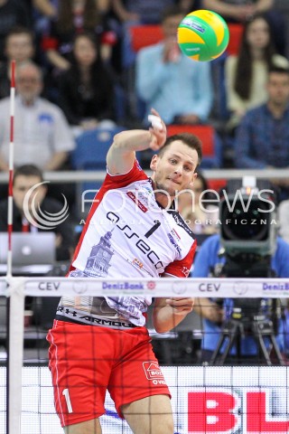  16.04.2016 KRAKOW <br />SIATKOWKA MEZCZYZN LIGA MISTRZOW FINAL FOUR 2016 CHAMPIONS LEAGUE <br />2016 CEV DenizBank Volleyball Men Champions League Final Four season 2015/2016<br />MECZ POLFINALOWY Semifinal match <br />MECZ ASSECO RESOVIA RZESZOW - ZENIT KAZAN <br />N/Z BARTOSZ KUREK SYLWETKA ZAGRYWKA ATAK<br /> 