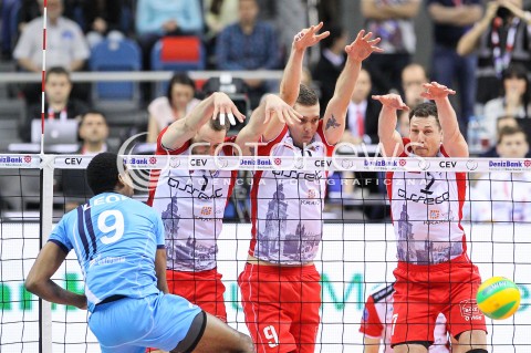  16.04.2016 KRAKOW <br />SIATKOWKA MEZCZYZN LIGA MISTRZOW FINAL FOUR 2016 CHAMPIONS LEAGUE <br />2016 CEV DenizBank Volleyball Men Champions League Final Four season 2015/2016<br />MECZ POLFINALOWY Semifinal match <br />MECZ ASSECO RESOVIA RZESZOW - ZENIT KAZAN <br />N/Z BARTOSZ KUREK DMYTRO PASHYTSKYY ( PASZYCKI ) OLIEG ACHREM ( ALEH AKHREM ) WILFREDO LEON VENERO UDANY BLOK<br /> 