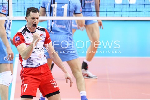  16.04.2016 KRAKOW <br />SIATKOWKA MEZCZYZN LIGA MISTRZOW FINAL FOUR 2016 CHAMPIONS LEAGUE <br />2016 CEV DenizBank Volleyball Men Champions League Final Four season 2015/2016<br />MECZ POLFINALOWY Semifinal match <br />MECZ ASSECO RESOVIA RZESZOW - ZENIT KAZAN <br />N/Z OLIEG ACHREM ( ALEH AKHREM ) RADOSC EMOCJE SYLWETKA <br /> 