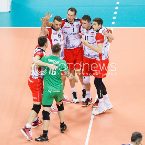  16.04.2016 KRAKOW <br />SIATKOWKA MEZCZYZN LIGA MISTRZOW FINAL FOUR 2016 CHAMPIONS LEAGUE <br />2016 CEV DenizBank Volleyball Men Champions League Final Four season 2015/2016<br />MECZ POLFINALOWY Semifinal match <br />MECZ ASSECO RESOVIA RZESZOW - ZENIT KAZAN <br />N/Z BARTOSZ KUREK FABIAN DRZYZGA NIKOLAY PENCHEV ( NIKOLAJ PENCZEW ) RUSSELL HOLMES RADOSC EMOCJE <br /> 