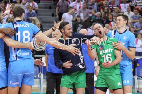  16.04.2016 KRAKOW <br />SIATKOWKA MEZCZYZN LIGA MISTRZOW FINAL FOUR 2016 CHAMPIONS LEAGUE <br />2016 CEV DenizBank Volleyball Men Champions League Final Four season 2015/2016<br />MECZ POLFINALOWY Semifinal match <br />MECZ ASSECO RESOVIA RZESZOW - ZENIT KAZAN <br />N/Z ALEXEY VERBOV TEODOR SALPAROV RADOSC EMOCJE <br /> 