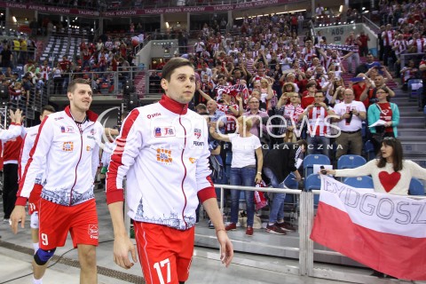  16.04.2016 KRAKOW <br />SIATKOWKA MEZCZYZN LIGA MISTRZOW FINAL FOUR 2016 CHAMPIONS LEAGUE <br />2016 CEV DenizBank Volleyball Men Champions League Final Four season 2015/2016<br />MECZ POLFINALOWY Semifinal match <br />MECZ ASSECO RESOVIA RZESZOW - ZENIT KAZAN <br />N/Z NIKOLAY PENCHEV ( NIKOLAJ PENCZEW ) DMYTRO PASHYTSKYY ( PASZYCKI ) KIBICE<br /> 