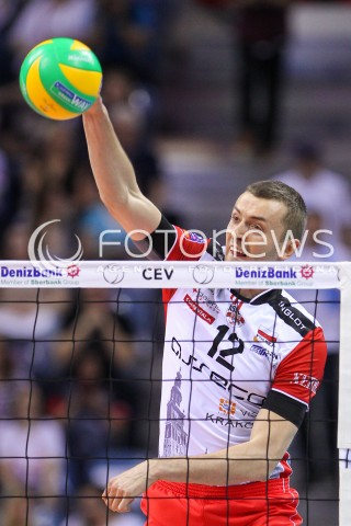  16.04.2016 KRAKOW <br />SIATKOWKA MEZCZYZN LIGA MISTRZOW FINAL FOUR 2016 CHAMPIONS LEAGUE <br />2016 CEV DenizBank Volleyball Men Champions League Final Four season 2015/2016<br />MECZ POLFINALOWY Semifinal match <br />MECZ ASSECO RESOVIA RZESZOW - ZENIT KAZAN <br />N/Z LUKASZ PERLOWSKI SYLWETKA ATAK<br /> 
