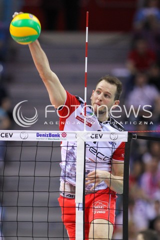  16.04.2016 KRAKOW <br />SIATKOWKA MEZCZYZN LIGA MISTRZOW FINAL FOUR 2016 CHAMPIONS LEAGUE <br />2016 CEV DenizBank Volleyball Men Champions League Final Four season 2015/2016<br />MECZ POLFINALOWY Semifinal match <br />MECZ ASSECO RESOVIA RZESZOW - ZENIT KAZAN <br />N/Z BARTOSZ KUREK SYLWETKA ATAK<br /> 