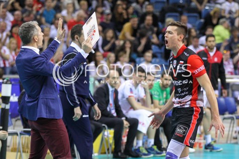  17.04.2016 KRAKOW <br />SIATKOWKA MEZCZYZN LIGA MISTRZOW FINAL FOUR 2016 CHAMPIONS LEAGUE <br />2016 CEV DenizBank Volleyball Men Champions League Final Four season 2015/2016<br />MECZ O 3. MIEJSCE Third place match <br />MECZ ASSECO RESOVIA RZESZOW - CUCINE LUBE CIVITANOVA <br />N/Z THOMAS JAESCHKE ANDRZEJ KOWAL - I TRENER ( HEAD COACH ) RADOSC EMOCJE <br /> 