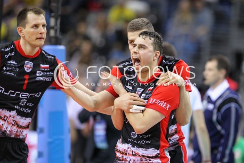  17.04.2016 KRAKOW <br />SIATKOWKA MEZCZYZN LIGA MISTRZOW FINAL FOUR 2016 CHAMPIONS LEAGUE <br />2016 CEV DenizBank Volleyball Men Champions League Final Four season 2015/2016<br />MECZ O 3. MIEJSCE Third place match <br />MECZ ASSECO RESOVIA RZESZOW - CUCINE LUBE CIVITANOVA <br />N/Z FABIAN DRZYZGA RADOSC EMOCJE BARTOSZ KUREK DMYTRO PASHYTSKYY ( PASZYCKI ) <br /> 