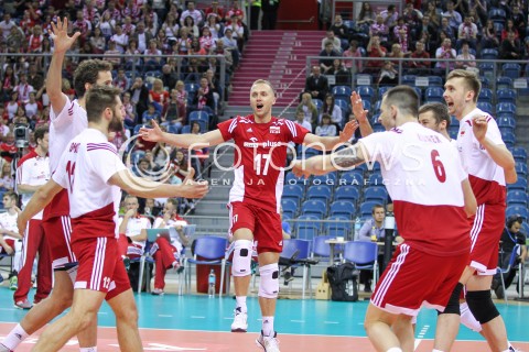  17.05.2016 KRAKOW (TAURON ARENA) <br />XIV MEMORIAL HUBERTA JERZEGO WAGNERA <br />MECZ POLSKA - BULGARIA ( MATCH POLAND - BULGARIA ) <br />N/Z PAWEL ZATORSKI MATEUSZ BIENIEK RADOSC EMOCJE <br /> 