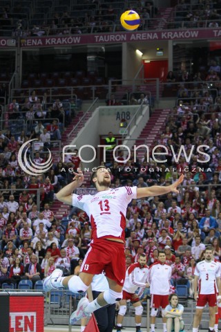  17.05.2016 KRAKOW (TAURON ARENA) <br />XIV MEMORIAL HUBERTA JERZEGO WAGNERA <br />MECZ POLSKA - BULGARIA ( MATCH POLAND - BULGARIA ) <br />N/Z MICHAL KUBIAK SYLWETKA ZAGRYWKA<br /> 