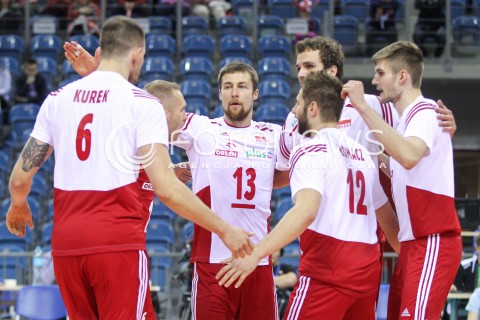  17.05.2016 KRAKOW (TAURON ARENA) <br />XIV MEMORIAL HUBERTA JERZEGO WAGNERA <br />MECZ POLSKA - BULGARIA ( MATCH POLAND - BULGARIA ) <br />N/Z MICHAL KUBIAK MATEUSZ MIKA KAROL KLOS RADOSC EMOCJE <br /> 