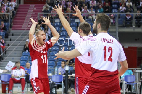  17.05.2016 KRAKOW (TAURON ARENA) <br />XIV MEMORIAL HUBERTA JERZEGO WAGNERA <br />MECZ POLSKA - BULGARIA ( MATCH POLAND - BULGARIA ) <br />N/Z PAWEL ZATORSKI MICHAL KUBIAK GRZEGORZ LOMACZ RADOSC EMOCJE <br /> 