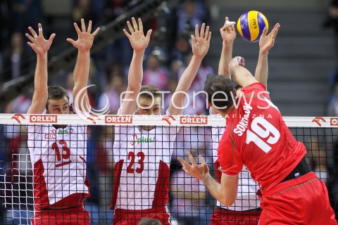  17.05.2016 KRAKOW (TAURON ARENA) <br />XIV MEMORIAL HUBERTA JERZEGO WAGNERA <br />MECZ POLSKA - BULGARIA ( MATCH POLAND - BULGARIA ) <br />N/Z MICHAL KUBIAK MATEUSZ BIENIEK BLOK<br /> 
