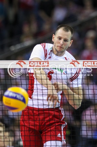 17.05.2016 KRAKOW (TAURON ARENA) <br />XIV MEMORIAL HUBERTA JERZEGO WAGNERA <br />MECZ POLSKA - BULGARIA ( MATCH POLAND - BULGARIA ) <br />N/Z BARTOSZ KUREK SYLWETKA ATAK<br /> 