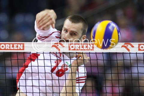  17.05.2016 KRAKOW (TAURON ARENA) <br />XIV MEMORIAL HUBERTA JERZEGO WAGNERA <br />MECZ POLSKA - BULGARIA ( MATCH POLAND - BULGARIA ) <br />N/Z MARCIN MOZDZONEK SYLWETKA ATAK<br /> 
