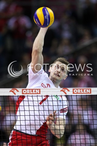  17.05.2016 KRAKOW (TAURON ARENA) <br />XIV MEMORIAL HUBERTA JERZEGO WAGNERA <br />MECZ POLSKA - BULGARIA ( MATCH POLAND - BULGARIA ) <br />N/Z PIOTR NOWAKOWSKI SYLWETKA ATAK<br /> 