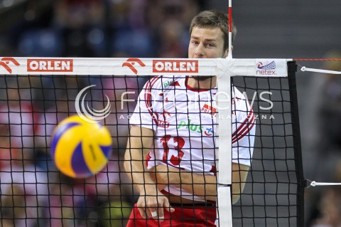  17.05.2016 KRAKOW (TAURON ARENA) <br />XIV MEMORIAL HUBERTA JERZEGO WAGNERA <br />MECZ POLSKA - BULGARIA ( MATCH POLAND - BULGARIA ) <br />N/Z MICHAL KUBIAK SYLWETKA ATAK<br /> 