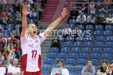  18.05.2016 KRAKOW (TAURON ARENA) <br />XIV MEMORIAL HUBERTA JERZEGO WAGNERA <br />MECZ POLSKA - BELGIA ( MATCH POLAND - BELGIUM ) <br />N/Z PAWEL ZATORSKI RADOSC EMOCJE SYLWETKA <br /> 