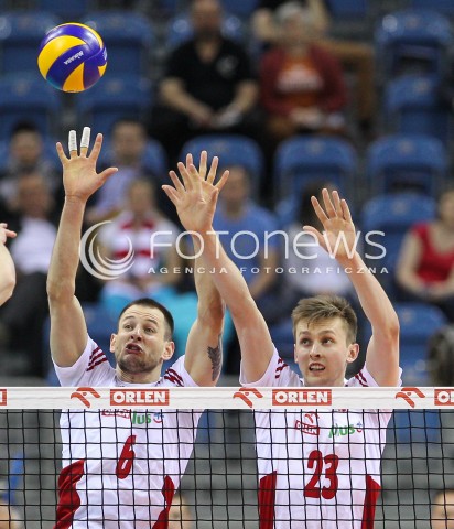  19.05.2016 KRAKOW (TAURON ARENA) <br />XIV MEMORIAL HUBERTA JERZEGO WAGNERA <br />MECZ POLSKA - SERBIA ( MATCH POLAND - SERBIA ) <br />N/Z BARTOSZ KUREK MATEUSZ BIENIEK BLOK<br /> 