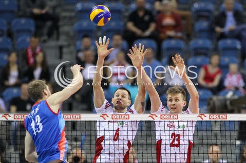  19.05.2016 KRAKOW (TAURON ARENA) <br />XIV MEMORIAL HUBERTA JERZEGO WAGNERA <br />MECZ POLSKA - SERBIA ( MATCH POLAND - SERBIA ) <br />N/Z BARTOSZ KUREK MATEUSZ BIENIEK BLOK<br /> 