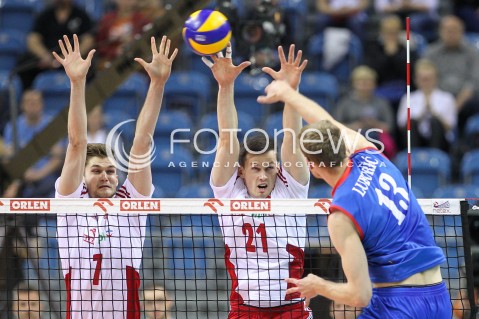  19.05.2016 KRAKOW (TAURON ARENA) <br />XIV MEMORIAL HUBERTA JERZEGO WAGNERA <br />MECZ POLSKA - SERBIA ( MATCH POLAND - SERBIA ) <br />N/Z KAROL KLOS RAFAL BUSZEK BLOK<br /> 