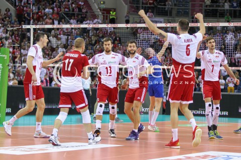  19.05.2016 KRAKOW (TAURON ARENA) <br />XIV MEMORIAL HUBERTA JERZEGO WAGNERA <br />MECZ POLSKA - SERBIA ( MATCH POLAND - SERBIA ) <br />N/Z MICHAL KUBIAK GRZEGORZ LOMACZ RAFAL BUSZEK PAWEL ZATORSKI KAROL KLOS RADOSC EMOCJE <br /> 