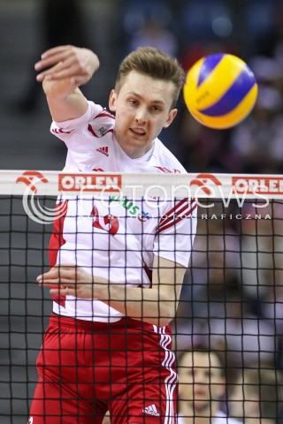  19.05.2016 KRAKOW (TAURON ARENA) <br />XIV MEMORIAL HUBERTA JERZEGO WAGNERA <br />MECZ POLSKA - SERBIA ( MATCH POLAND - SERBIA ) <br />N/Z MATEUSZ BIENIEK SYLWETKA ATAK<br /> 