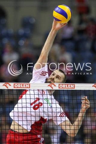  19.05.2016 KRAKOW (TAURON ARENA) <br />XIV MEMORIAL HUBERTA JERZEGO WAGNERA <br />MECZ POLSKA - SERBIA ( MATCH POLAND - SERBIA ) <br />N/Z MARCIN MOZDZONEK SYLWETKA ATAK<br /> 