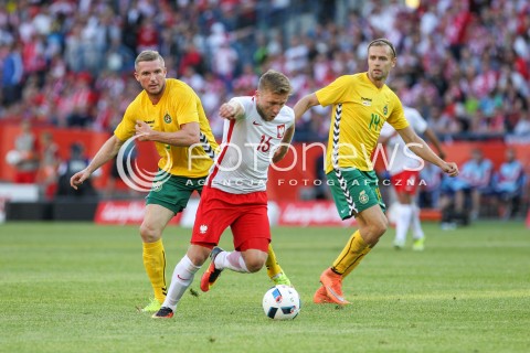  06.06.2016 KRAKOW REPREZENTACJA <br />MECZ TOWARZYSKI POLSKA - LITWA <br />( FRIENDLY MATCH POLAND - LITHUANIA ) <br />N/Z JAKUB BLASZCZYKOWSKI SIMONAS PAULIUS MARK BENETA <br /> 
