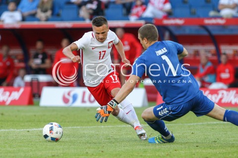  06.06.2016 KRAKOW REPREZENTACJA <br />MECZ TOWARZYSKI POLSKA - LITWA <br />( FRIENDLY MATCH POLAND - LITHUANIA ) <br />N/Z SLAWOMIR PESZKO EMILIJUS ZUBAS OBRONA PARADA<br /> 