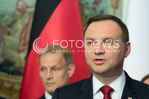  17.06.2016 WARSZAWA <br /> WIZYTA PREZYDENTA REPUBLIKI FEDERALNEJ NIEMIEC W POLSCE<br /> INAUGURACJA POLSKO NIEMIECKIEJ GRUPY REFLEKSYJNEJ <br /> N/Z PREZYDENT RP ANDRZEJ DUDA  <br />  