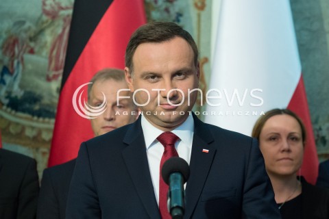  17.06.2016 WARSZAWA <br /> WIZYTA PREZYDENTA REPUBLIKI FEDERALNEJ NIEMIEC W POLSCE<br /> INAUGURACJA POLSKO NIEMIECKIEJ GRUPY REFLEKSYJNEJ <br /> N/Z PREZYDENT RP ANDRZEJ DUDA  <br />  