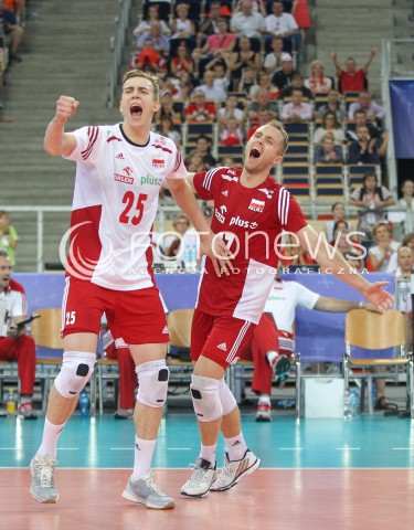  24.06.2016 LODZ <br />SIATKOWKA MEZCZYZN LIGA SWIATOWA 2016 <br />FIVB VOLLEYBALL WORLD LEAGUE 2016 <br />MECZ POLSKA - ARGENTYNA ( Poland - Argentina ) <br />N/Z ARTUR SZALPUK PAWEL ZATORSKI SYLWETKA RADOSC EMOCJE <br /> 