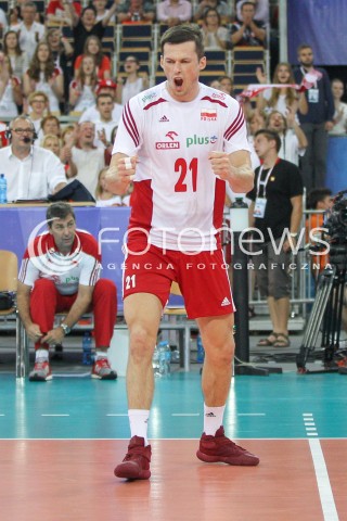  24.06.2016 LODZ <br />SIATKOWKA MEZCZYZN LIGA SWIATOWA 2016 <br />FIVB VOLLEYBALL WORLD LEAGUE 2016 <br />MECZ POLSKA - ARGENTYNA ( Poland - Argentina ) <br />N/Z RAFAL BUSZEK SYLWETKA RADOSC EMOCJE <br /> 