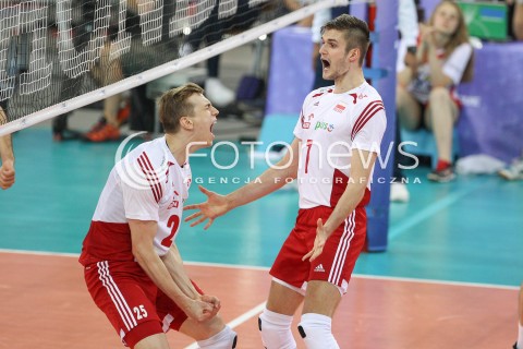 24.06.2016 LODZ <br />SIATKOWKA MEZCZYZN LIGA SWIATOWA 2016 <br />FIVB VOLLEYBALL WORLD LEAGUE 2016 <br />MECZ POLSKA - ARGENTYNA ( Poland - Argentina ) <br />N/Z ARTUR SZALPUK KAROL KLOS RADOSC EMOCJE SYLWETKA <br /> 