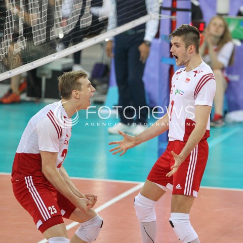  24.06.2016 LODZ <br />SIATKOWKA MEZCZYZN LIGA SWIATOWA 2016 <br />FIVB VOLLEYBALL WORLD LEAGUE 2016 <br />MECZ POLSKA - ARGENTYNA ( Poland - Argentina ) <br />N/Z ARTUR SZALPUK KAROL KLOS RADOSC EMOCJE SYLWETKA <br /> 