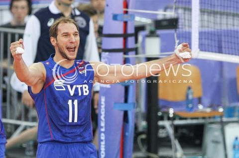  25.06.2016 LODZ <br />SIATKOWKA MEZCZYZN LIGA SWIATOWA 2016 <br />FIVB VOLLEYBALL WORLD LEAGUE 2016 <br />MECZ POLSKA - ROSJA ( Poland - Russia ) <br />N/Z ANDREY ASHCHEV SYLWETKA RADOSC EMOCJE <br /> 