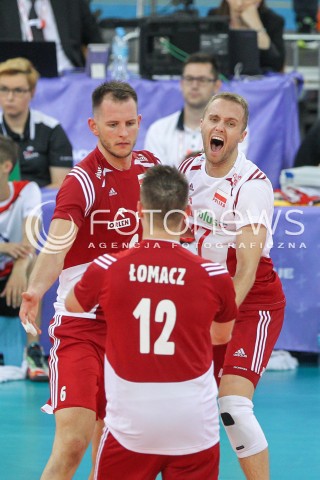  25.06.2016 LODZ <br />SIATKOWKA MEZCZYZN LIGA SWIATOWA 2016 <br />FIVB VOLLEYBALL WORLD LEAGUE 2016 <br />MECZ POLSKA - ROSJA ( Poland - Russia ) <br />N/Z BARTOSZ KUREK PAWEL ZATORSKI GRZEGORZ LOMACZ RADOSC EMOCJE <br /> 