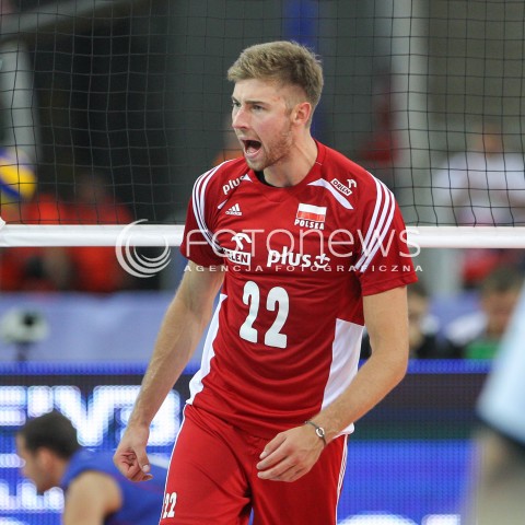  25.06.2016 LODZ <br />SIATKOWKA MEZCZYZN LIGA SWIATOWA 2016 <br />FIVB VOLLEYBALL WORLD LEAGUE 2016 <br />MECZ POLSKA - ROSJA ( Poland - Russia ) <br />N/Z BARTOSZ BEDNORZ RADOSC EMOCJE SYLWETKA <br /> 