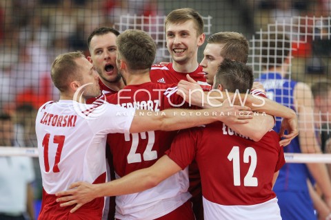  25.06.2016 LODZ <br />SIATKOWKA MEZCZYZN LIGA SWIATOWA 2016 <br />FIVB VOLLEYBALL WORLD LEAGUE 2016 <br />MECZ POLSKA - ROSJA ( Poland - Russia ) <br />N/Z MATEUSZ BIENIEK BARTOSZ KUREK ARTUR SZALPUK RADOSC EMOCJE <br /> 