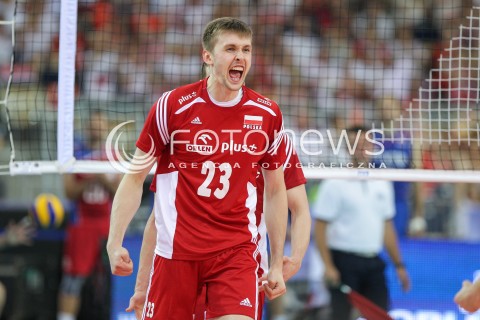  25.06.2016 LODZ <br />SIATKOWKA MEZCZYZN LIGA SWIATOWA 2016 <br />FIVB VOLLEYBALL WORLD LEAGUE 2016 <br />MECZ POLSKA - ROSJA ( Poland - Russia ) <br />N/Z MATEUSZ BIENIEK RADOSC EMOCJE SYLWETKA <br /> 